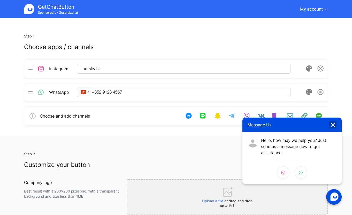 GetChatButton editor page
